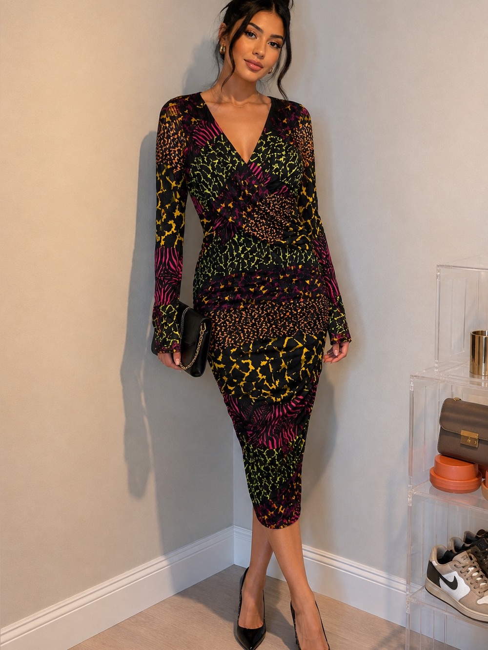 Guess Multicolor Patterned Women's Dress